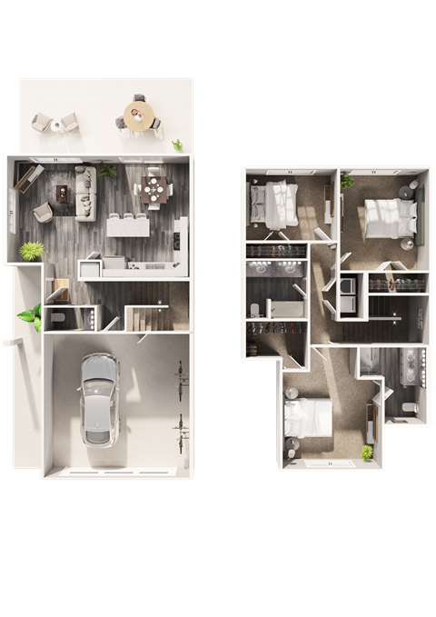 Floor plan for 3 beds, 2.5 baths, 1391 sqft